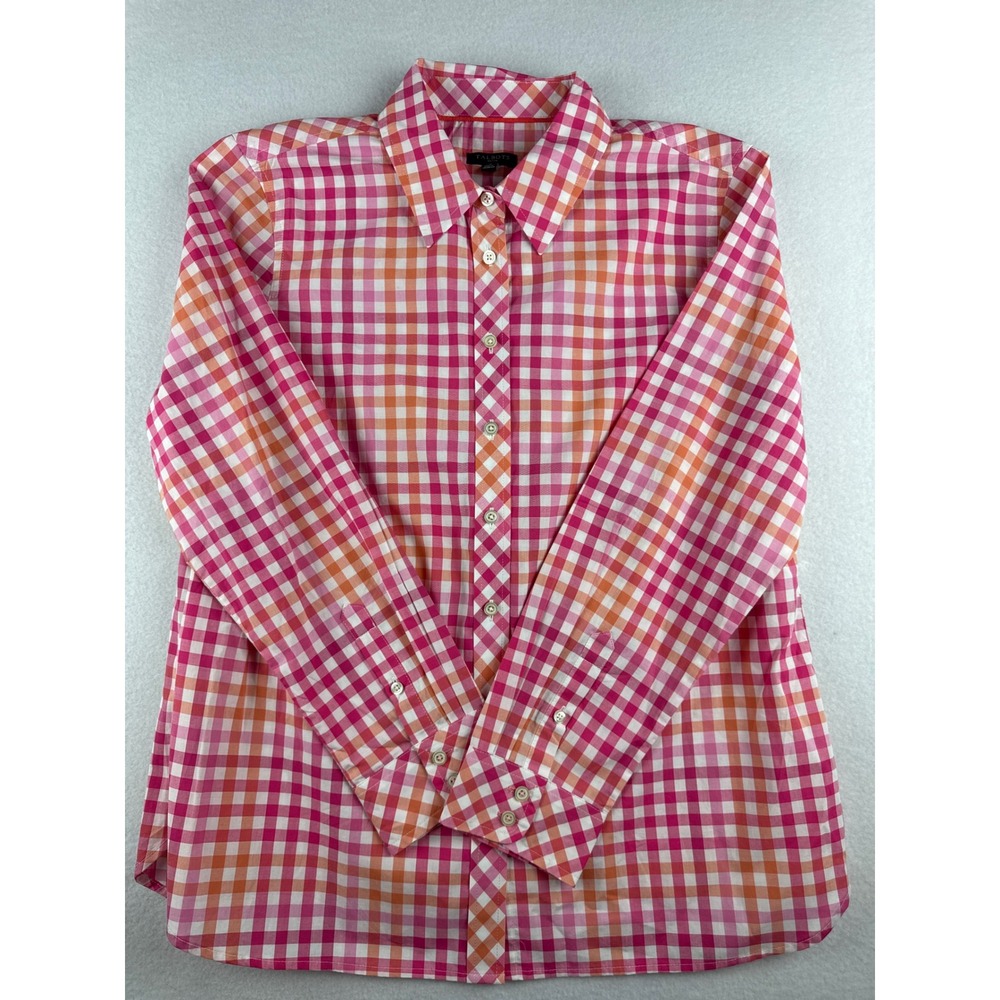 Talbots Petite Pink Orange Gingham Button Down Shirt 100% Cotton NWT PM